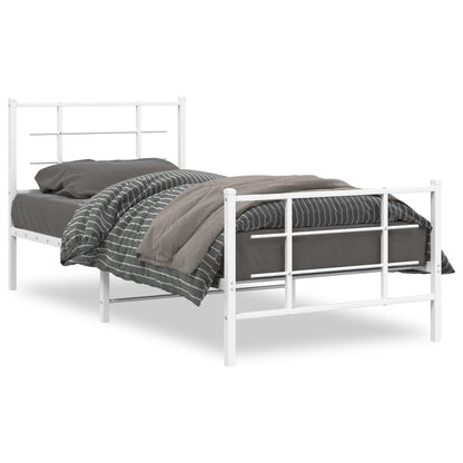 Metal Bed Frame without Mattress with Footboard White 90x200cm