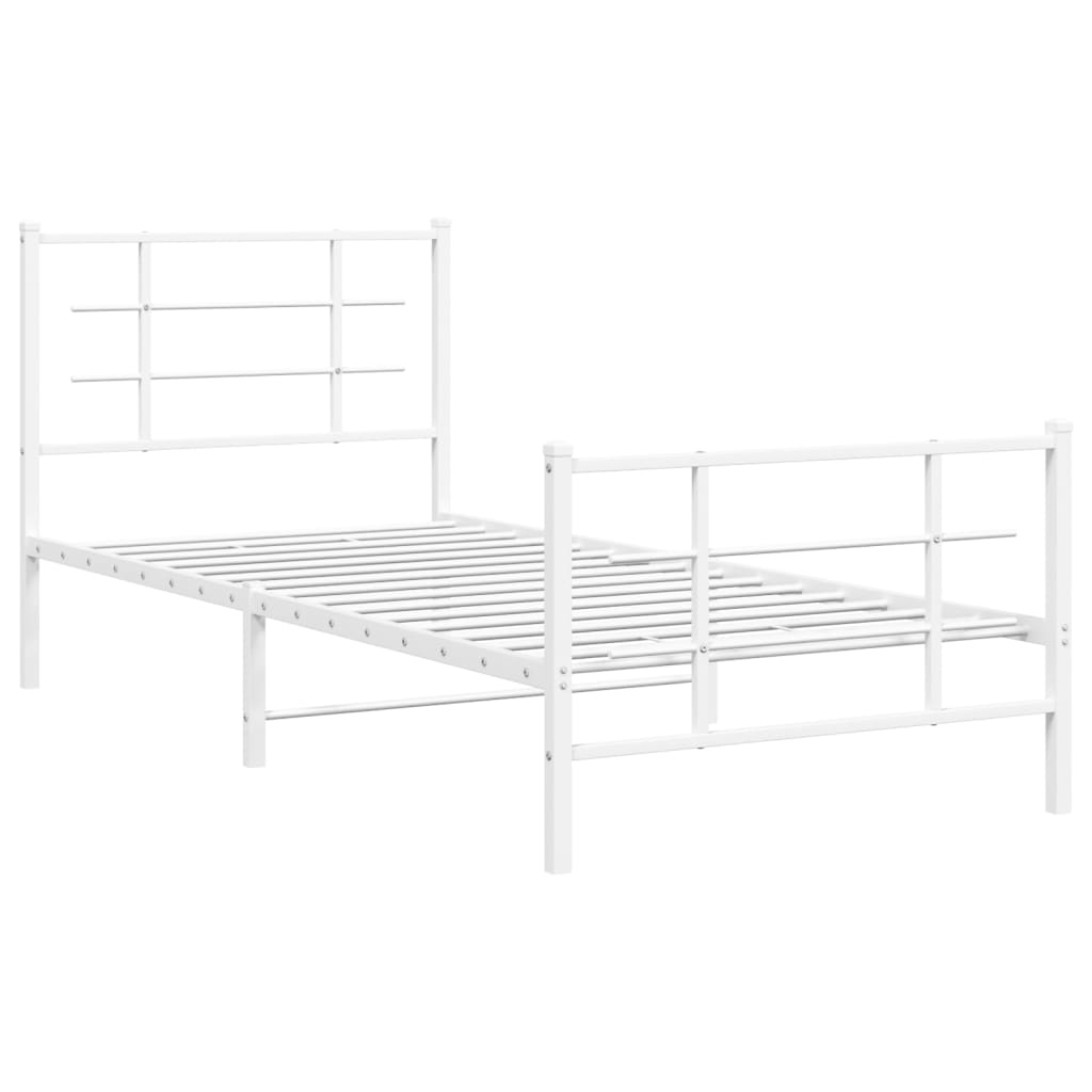 Metal Bed Frame without Mattress with Footboard White 90x200cm
