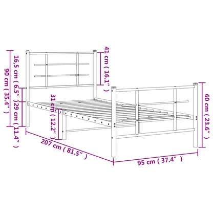 Metal Bed Frame without Mattress with Footboard White 90x200cm