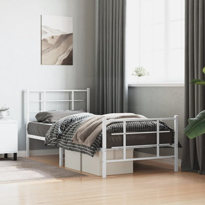 Metal Bed Frame without Mattress with Footboard White 90x200cm