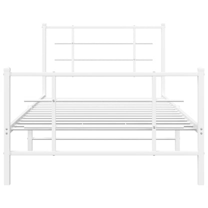 Metal Bed Frame without Mattress with Footboard White 107x203cm