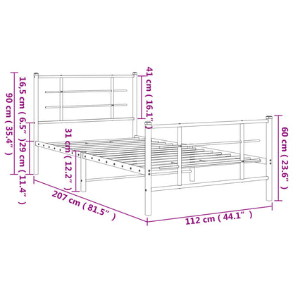 Metal Bed Frame without Mattress with Footboard White 107x203cm