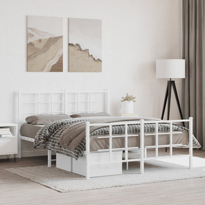 Metal Bed Frame without Mattress with Footboard White 140x190cm