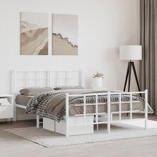 Metal Bed Frame without Mattress with Footboard White 140x190cm
