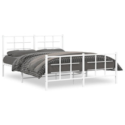 Metal Bed Frame without Mattress with Footboard White 150x200cm