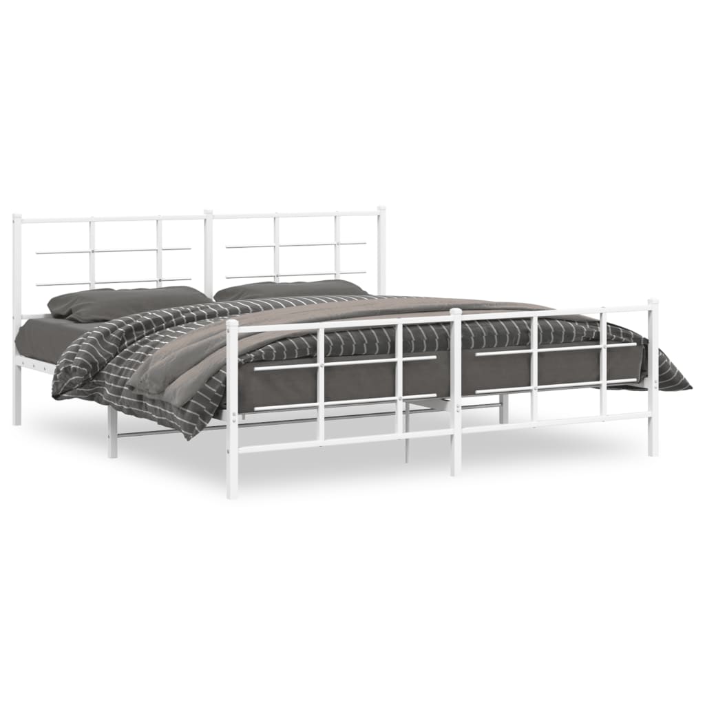 Metal Bed Frame without Mattress with Footboard White 183x213cm