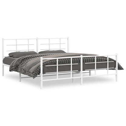 Metal Bed Frame without Mattress with Footboard White 183x213cm