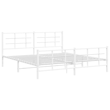 Metal Bed Frame without Mattress with Footboard White 183x213cm