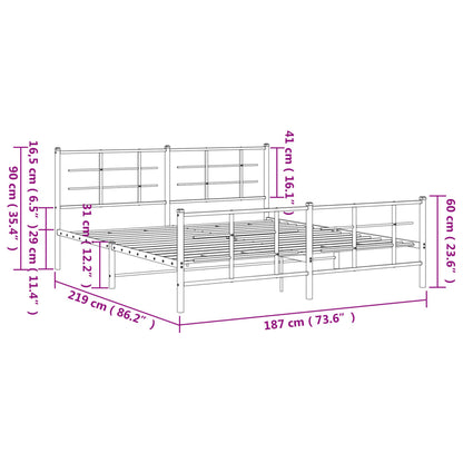 Metal Bed Frame without Mattress with Footboard White 183x213cm