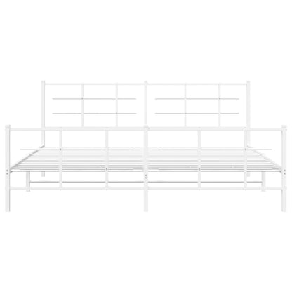 Metal Bed Frame without Mattress with Footboard White 200x200cm