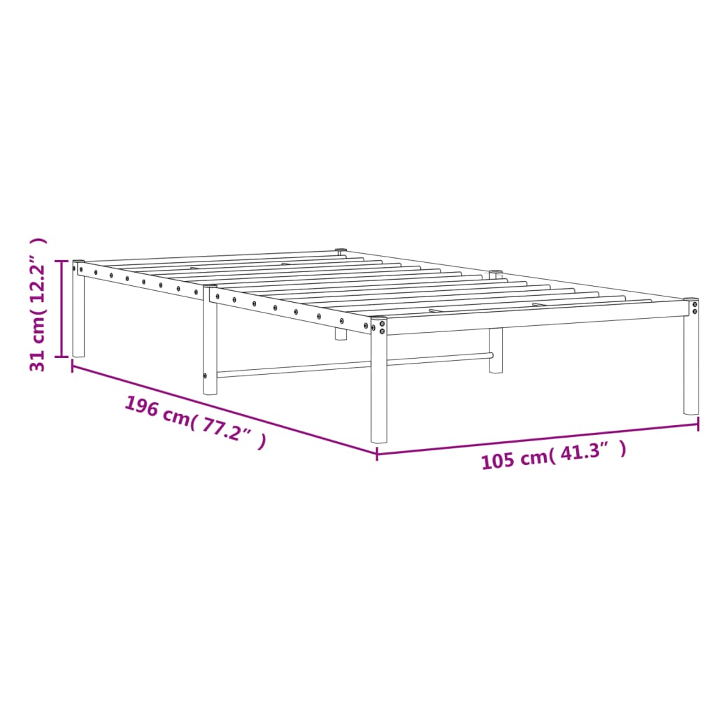 Metal Bed Frame without Mattress Black 100x190cm