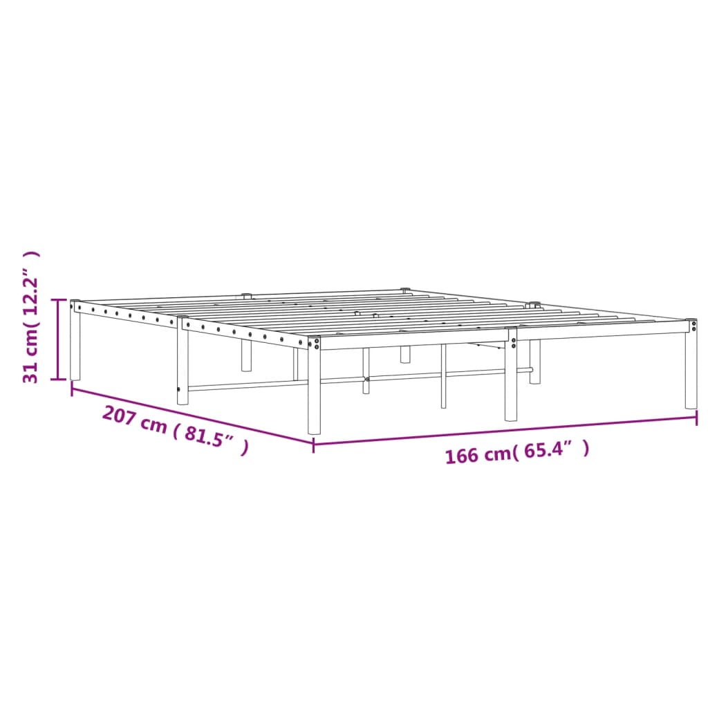 Metal Bed Frame without Mattress Black 160x200cm