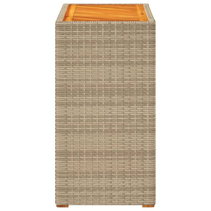Garden Side Table with Wooden Top Beige 60x40x75 cm Poly Rattan