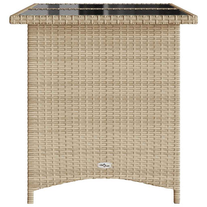 Garden Table with Glass Top Beige 110x68x70 cm Poly Rattan