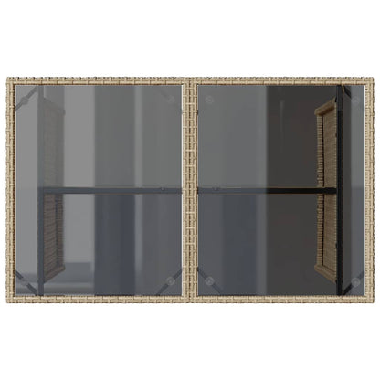 Garden Table with Glass Top Beige 110x68x70 cm Poly Rattan