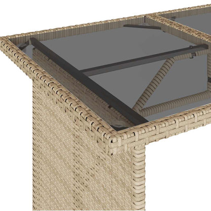 Garden Table with Glass Top Beige 110x68x70 cm Poly Rattan