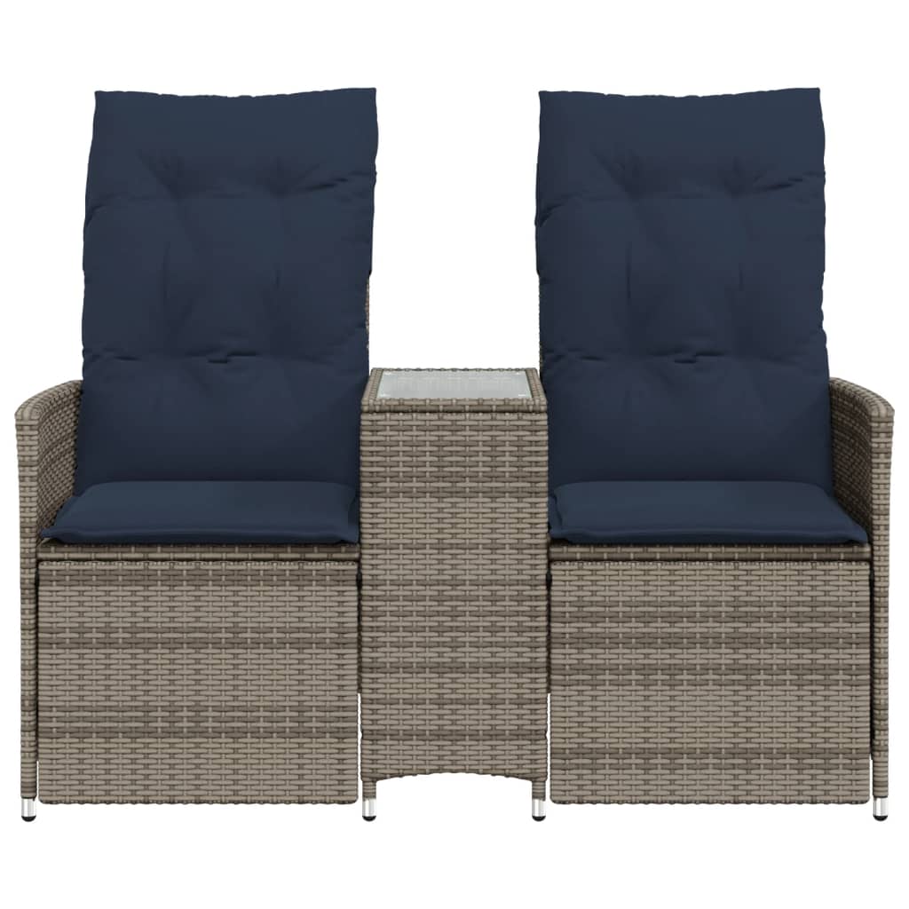 Reclining Garden Sofa 2-Seater with Table Grey Poly Rattan