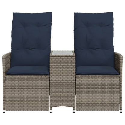 Reclining Garden Sofa 2-Seater with Table Grey Poly Rattan