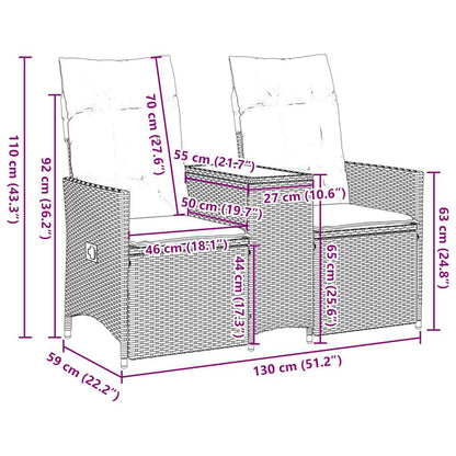 Reclining Garden Sofa 2-Seater with Table Grey Poly Rattan