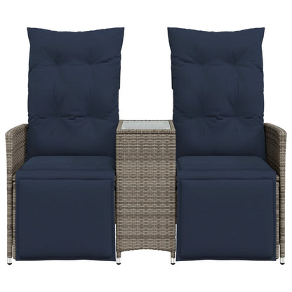 Reclining Garden Sofa 2-Seater with Table Grey Poly Rattan