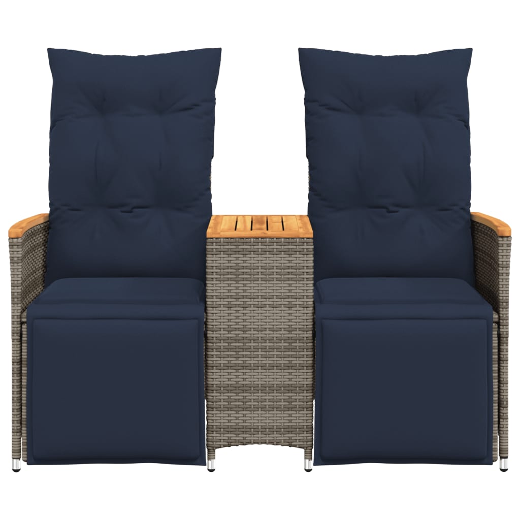 Reclining Garden Sofa 2-Seater with Table Grey Poly Rattan
