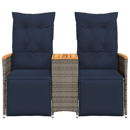 Reclining Garden Sofa 2-Seater with Table Grey Poly Rattan