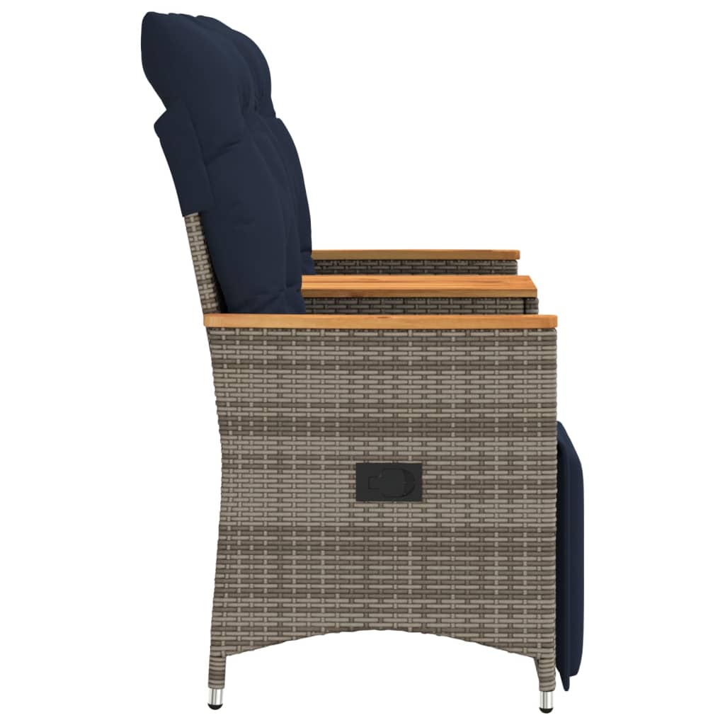 Reclining Garden Sofa 2-Seater with Table Grey Poly Rattan