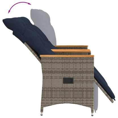 Reclining Garden Sofa 2-Seater with Table Grey Poly Rattan