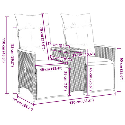 Reclining Garden Sofa 2-Seater with Table Grey Poly Rattan