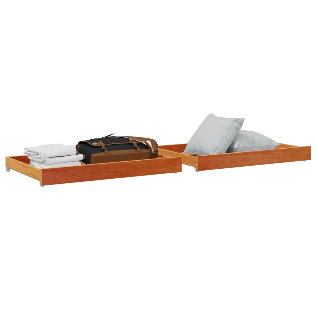 Day Bed Drawers 2 pcs Wax Brown Solid Wood Pine