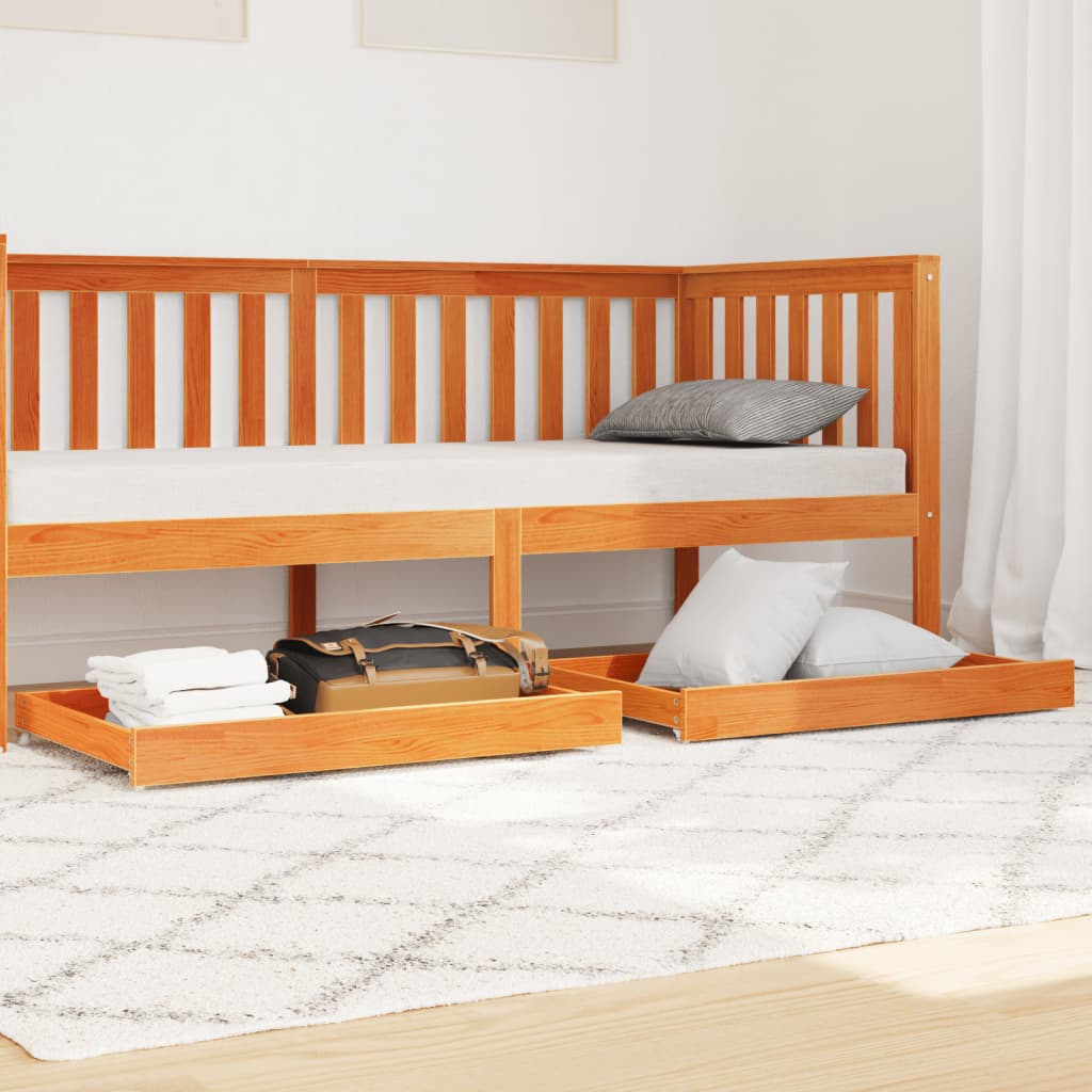 Day Bed Drawers 2 pcs Wax Brown Solid Wood Pine