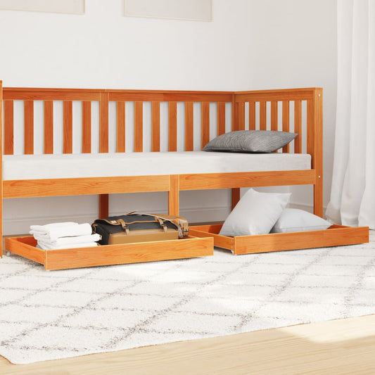Day Bed Drawers 2 pcs Wax Brown Solid Wood Pine