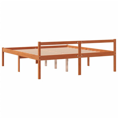 Senior Bed without Mattress Wax Brown 150x200 cm King Size Solid Wood Pine