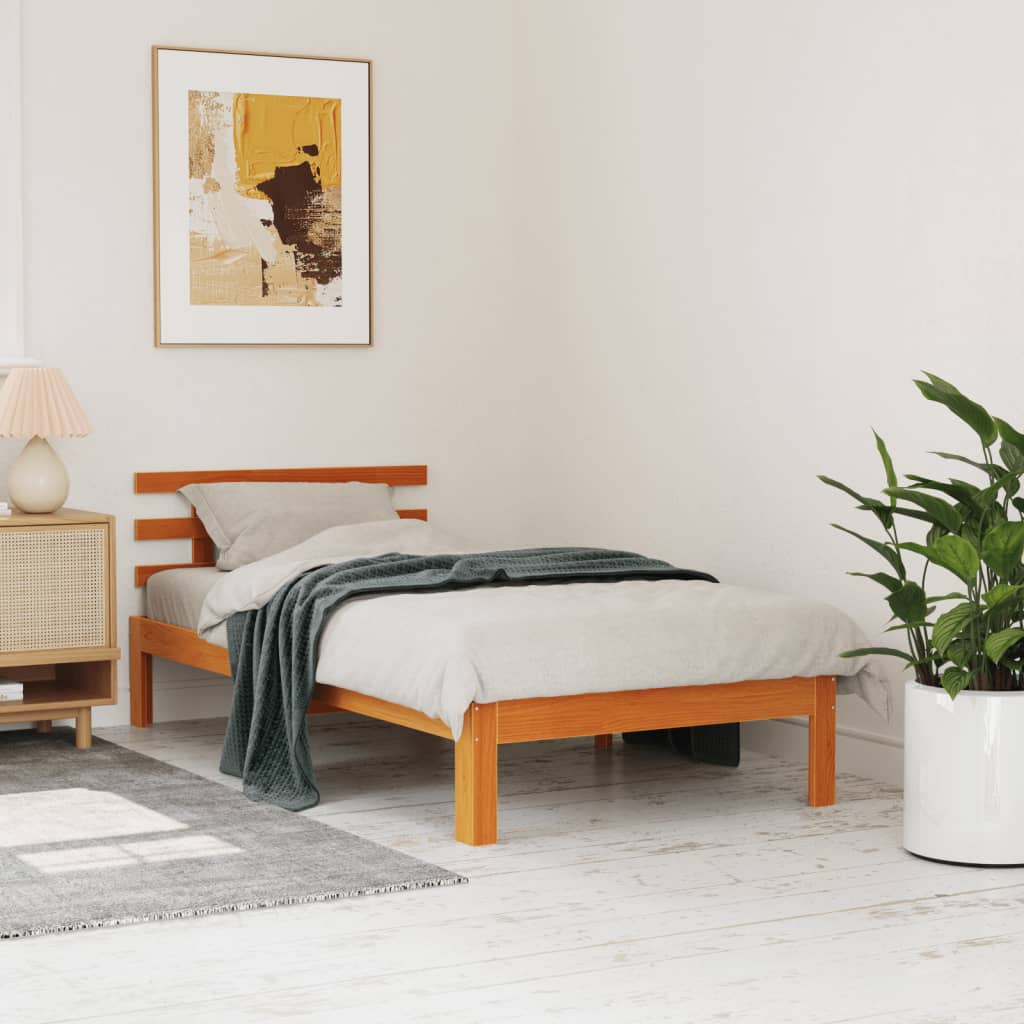 Bed Frame without Mattress Wax Brown 100x200 cm Solid Wood Pine