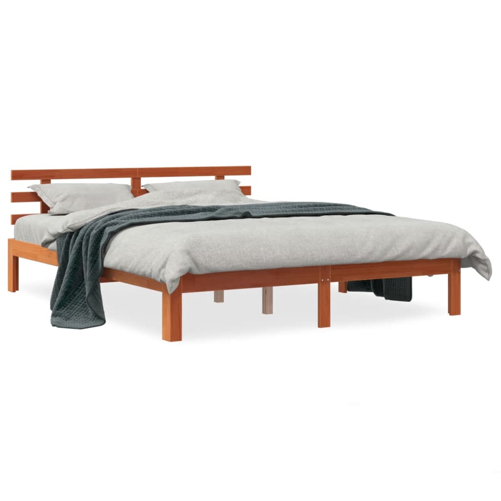 Bed Frame without Mattress Wax Brown 150x200 cm King Size Solid Wood Pine
