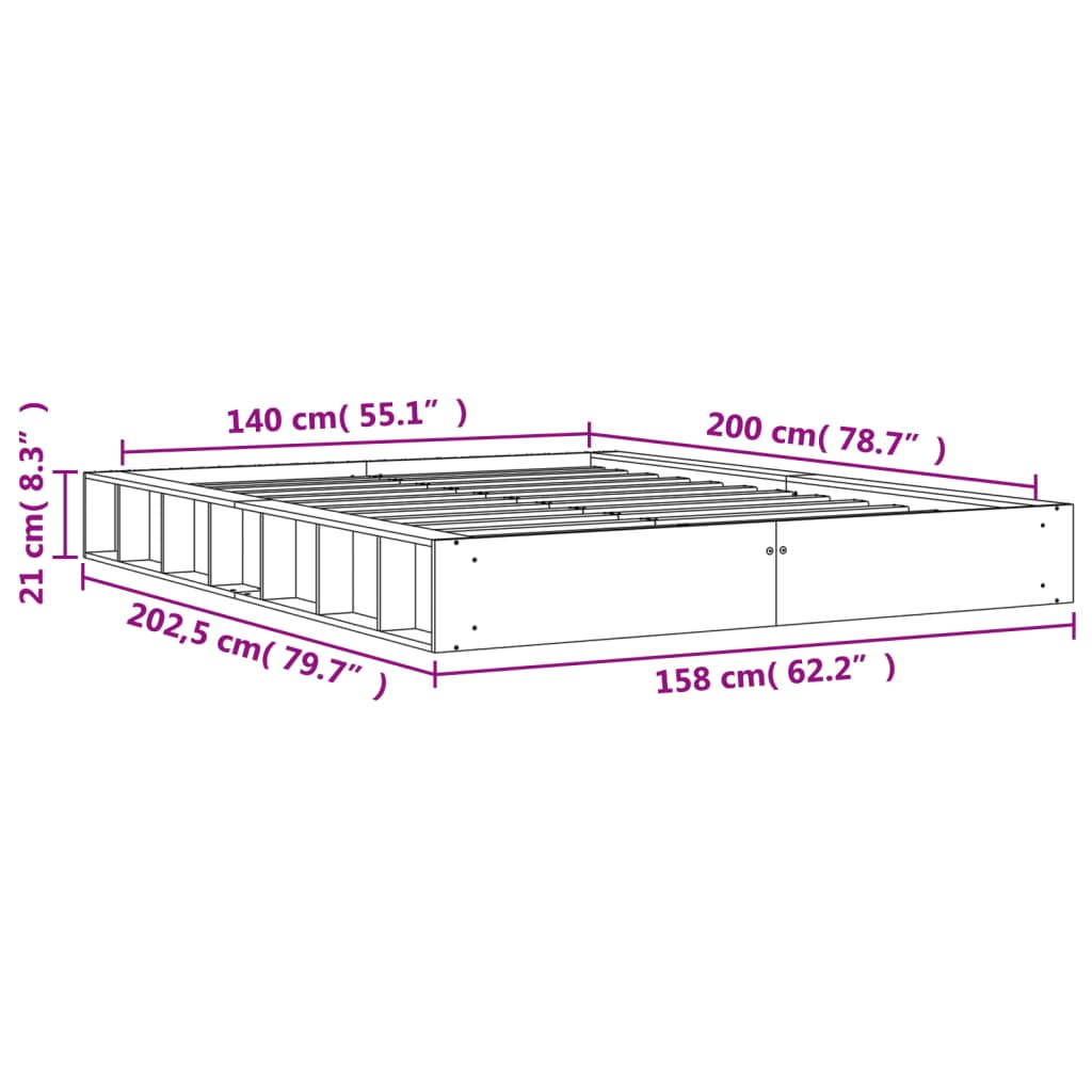 Bed Frame without Mattress Wax Brown 140x200 cm Solid Wood Pine
