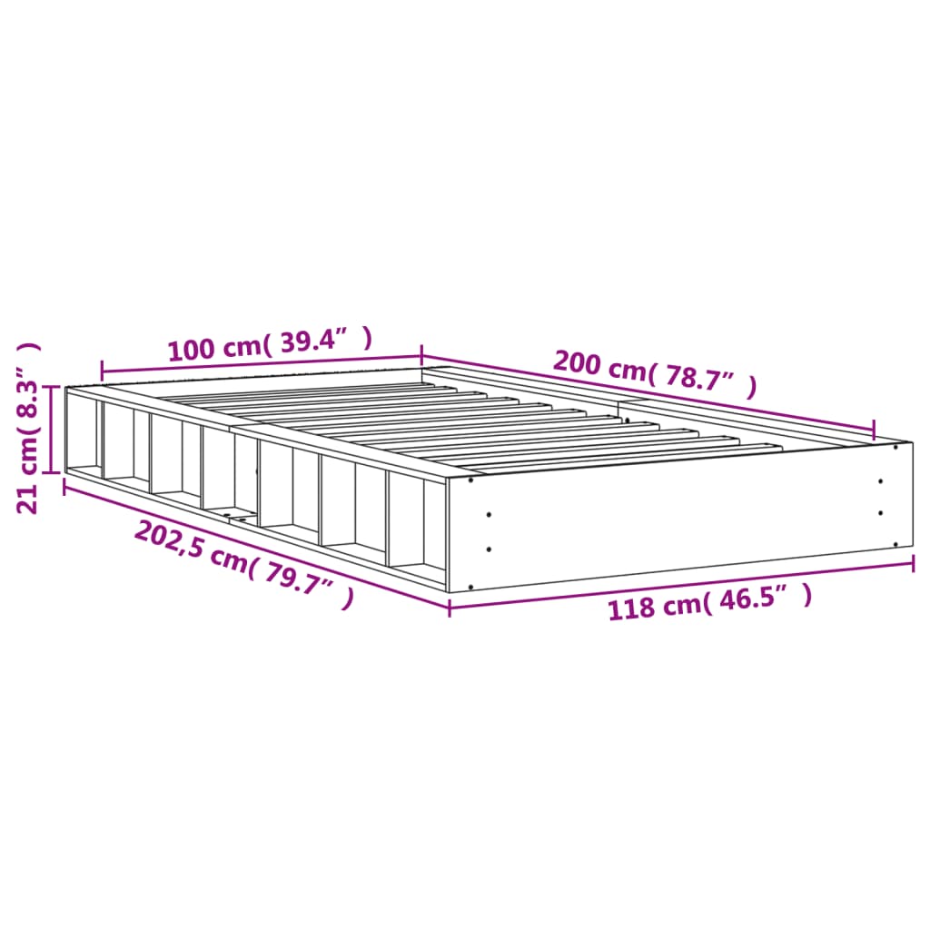 Bed Frame without Mattress Wax Brown 100x200 cm Solid Wood Pine