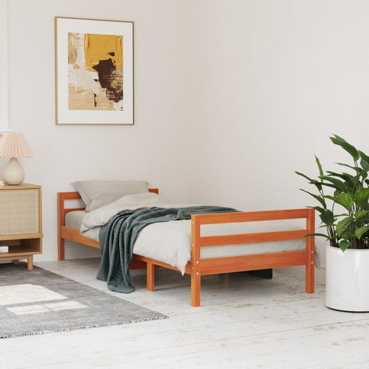 Bed Frame without Mattress Wax Brown 90x200 cm Solid Wood Pine