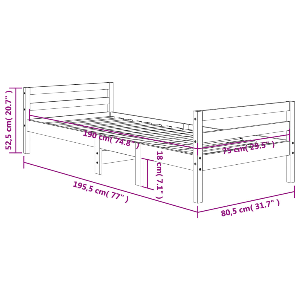 Bed Frame without Mattress Wax Brown 75x190 cm Small Single Solid Wood Pine