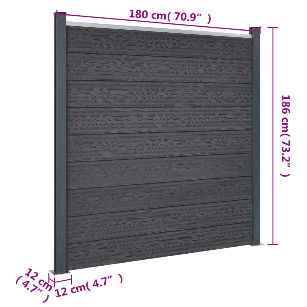 Fence Panel Set Grey 180x186 cm WPC