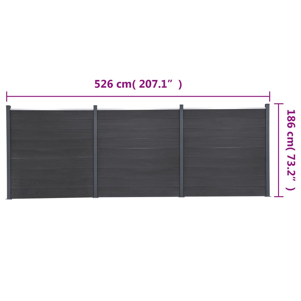 Fence Panel Set Grey 526x186 cm WPC