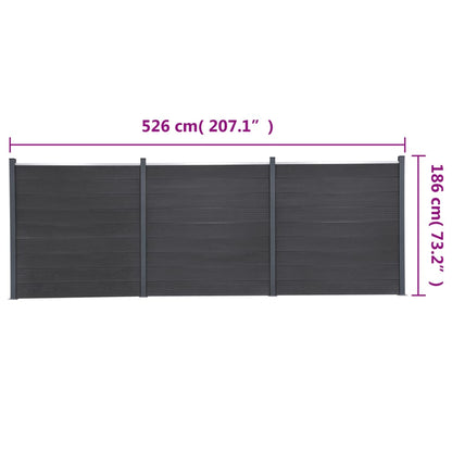 Fence Panel Set Grey 526x186 cm WPC