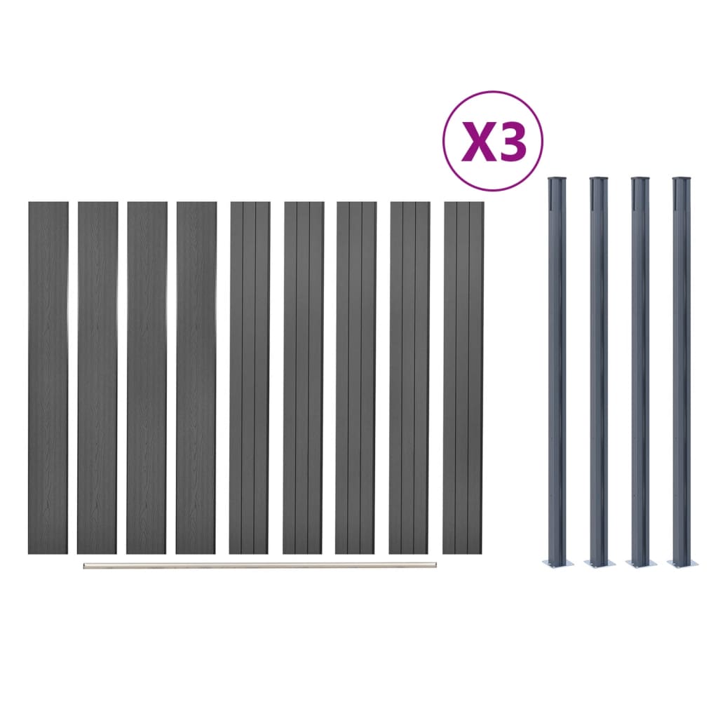 Fence Panel Set Grey 526x186 cm WPC