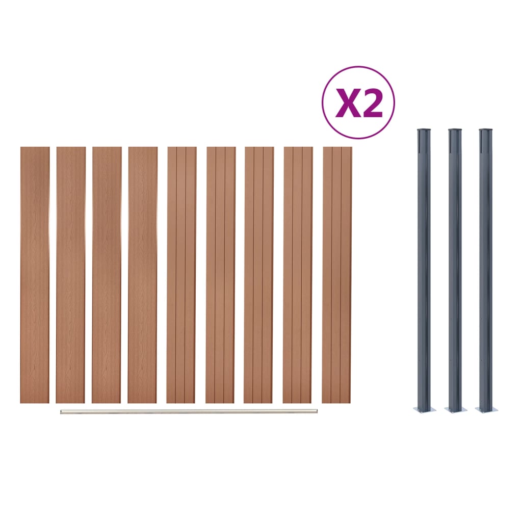 Fence Panel Set Brown 353x186 cm WPC