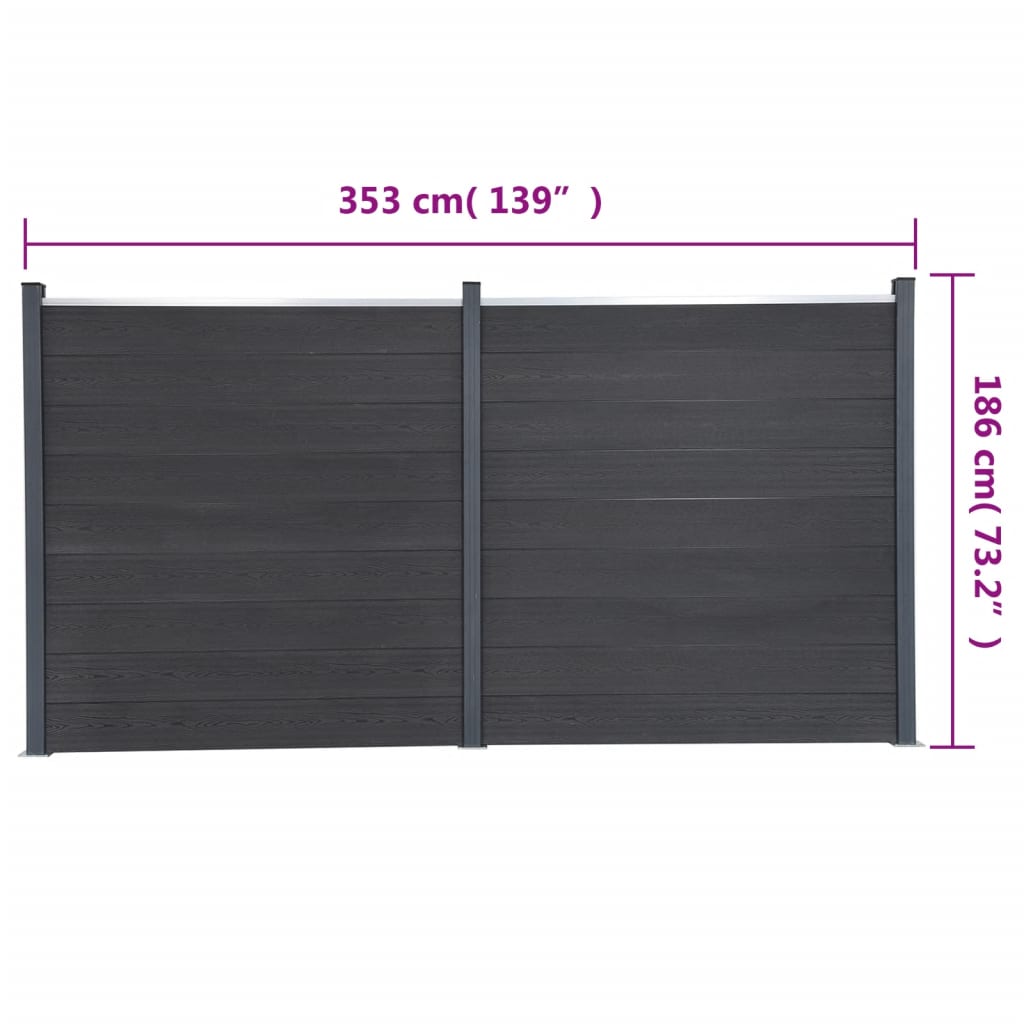 Fence Panel Set Grey 353x186 cm WPC