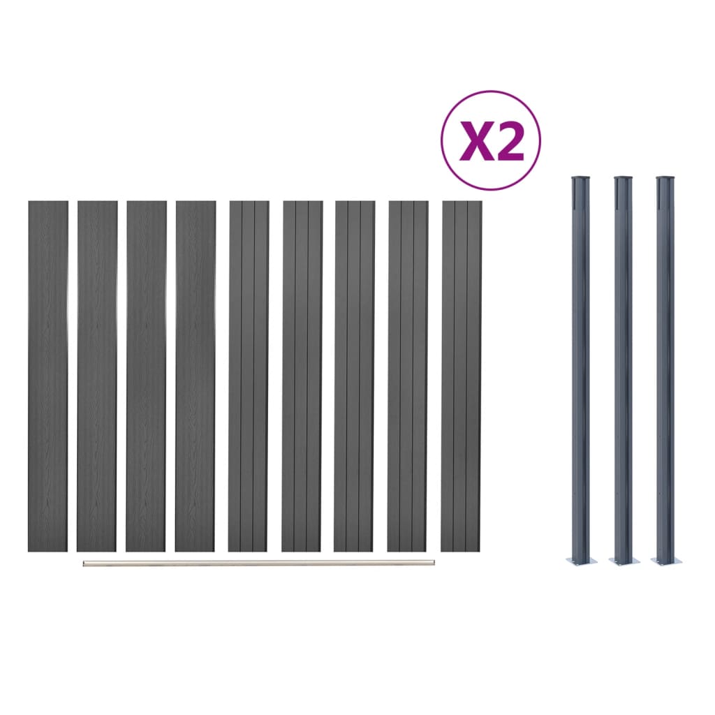Fence Panel Set Grey 353x186 cm WPC