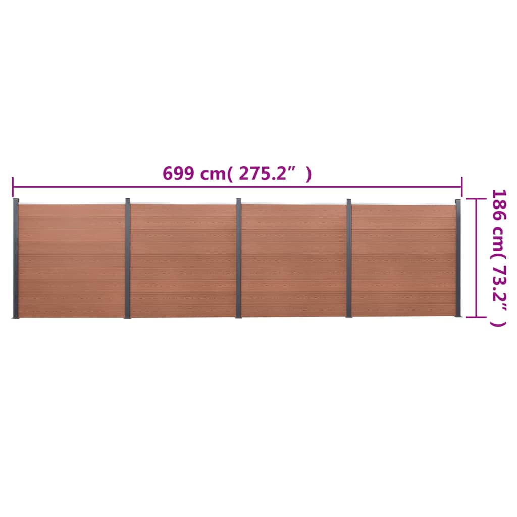 Fence Panel Set Brown 699x186 cm WPC