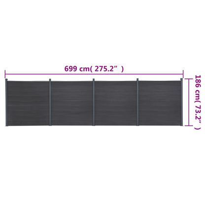 Fence Panel Set Grey 699x186 cm WPC