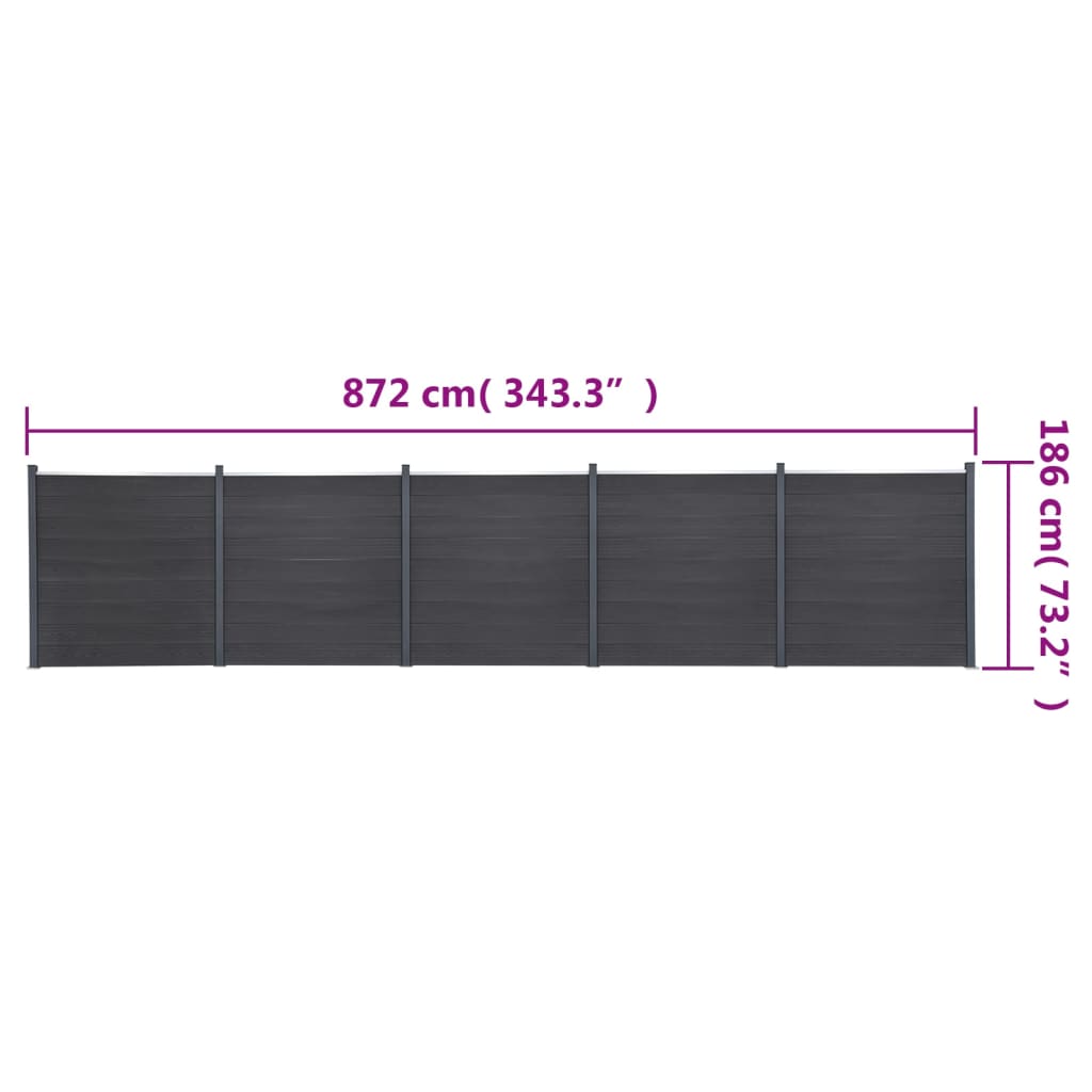Fence Panel Set Grey 872x186 cm WPC