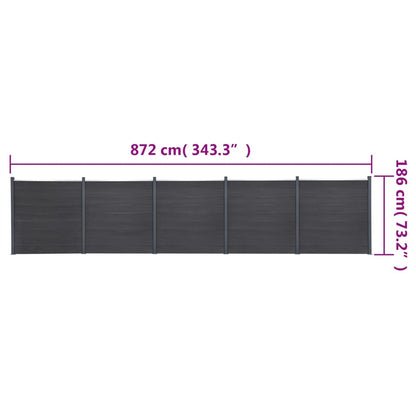 Fence Panel Set Grey 872x186 cm WPC